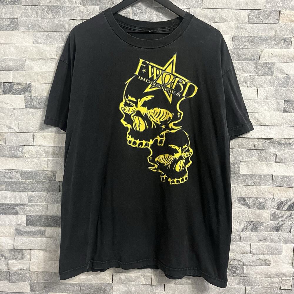 2000's Rare F Word Industries Skate Brand Skull Graphic Back Hit Size XL T-Shirt